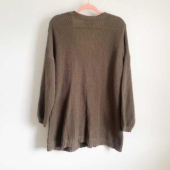American Eagle Oversized waffle knit Grandpa Slouchy Cardigan Gray Brown XS/S - Picture 11 of 11